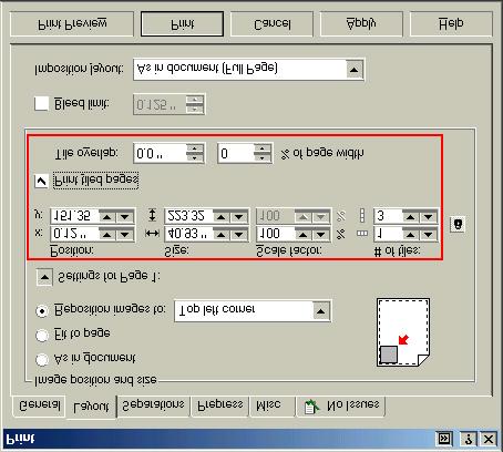 9. Click on the Layout Tab and enable Print Tiled Pages and set any additional parameters as you see fit. 10.