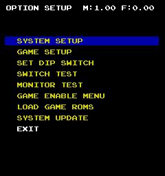 Options Setup The setup menu allows the system settings, game setup