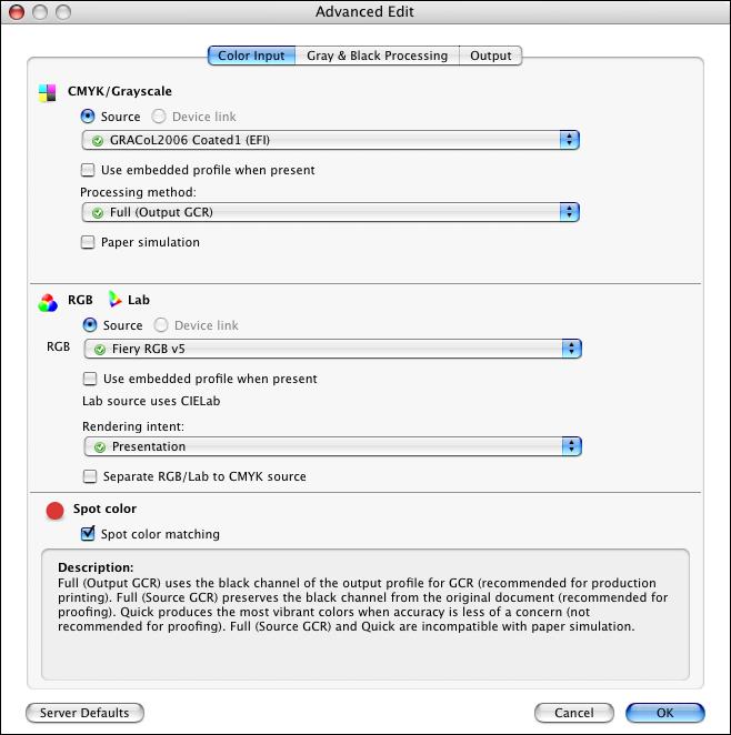 PAPER SIMULATION WHITE POINT EDITING 16 7 Click Expert Settings. The Advanced Edit dialog box appears. 8 Under the Color Input tab, select the following settings.