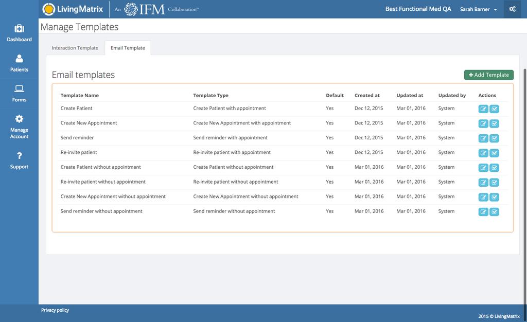 Activation Module 1 Administration (cont d.) Management Account Tab: Template Management Hover over the Manage Account tab in the left menu and click on Template Management.