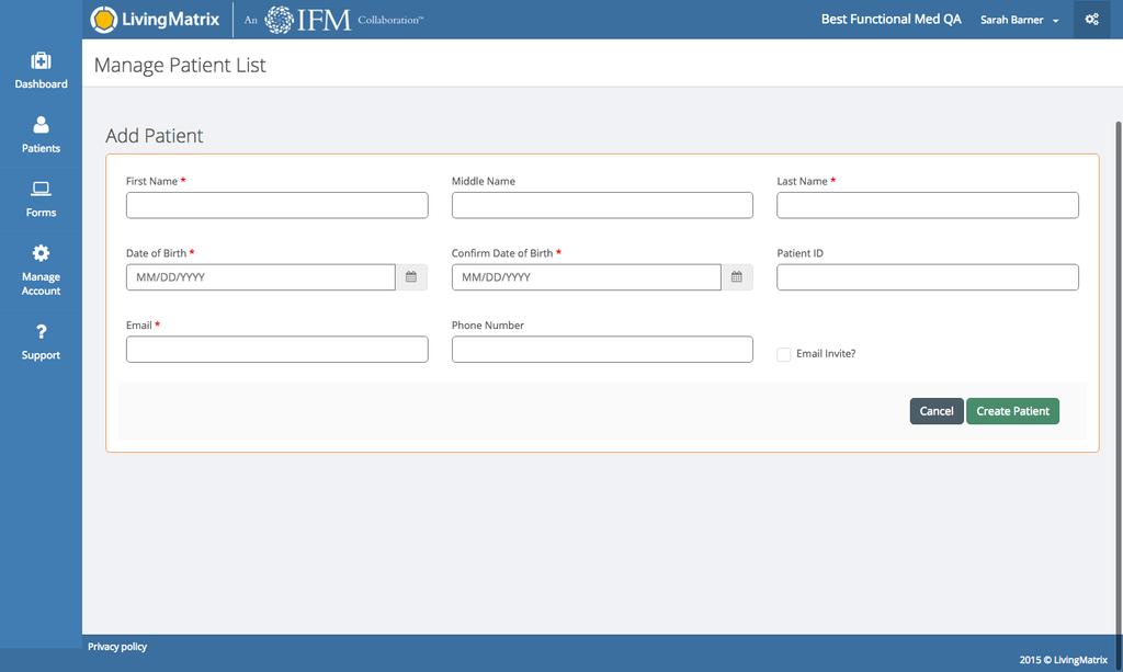 Activation Module 1 Administration (cont d.) Inviting a Patient 1. Click on the Dashboard or Patients tab in the left menu. 2. Click +Add Patient. 3. Enter the patient name, DOB, and email address. 4.