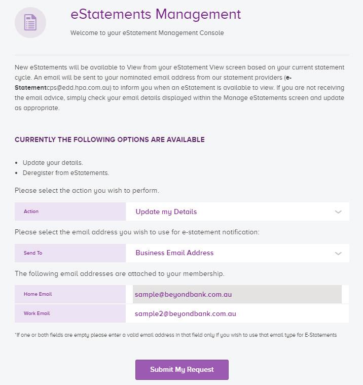 35 Managing estatements This page allows you to update your update your preferred email address