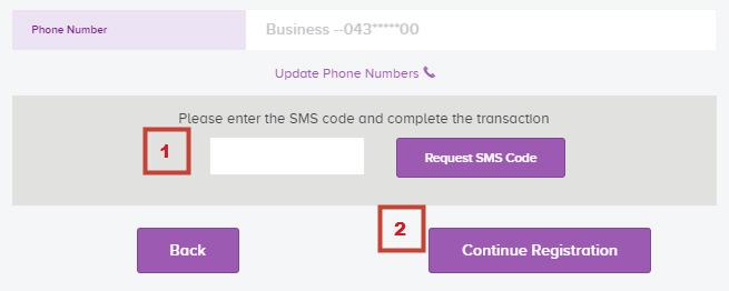 42 Click Request SMS Code. You will be shown a window confirming that the message has been sent. You will then receive a text message with a code in it.
