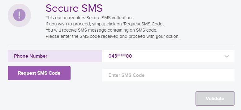46 Using Secure SMS Once you have registered for Secure SMS, you will be prompted to request an SMS whenever you need to perform any secure tasks in Internet Banking.