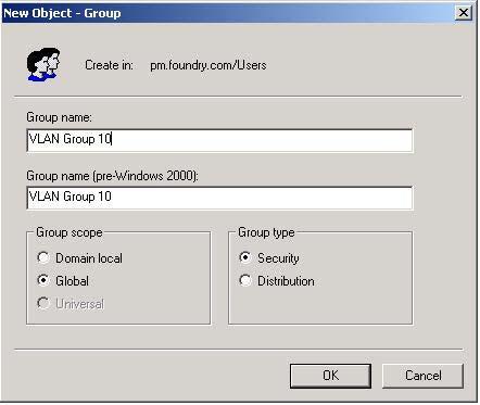 Configuring VLAN Groups The first step is to define the VLAN Groups on the Active Directory server and assign the user accounts to each VLAN Group.