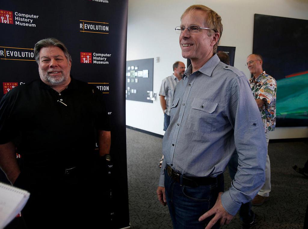 Early Apple employees Steve Wozniak, left,