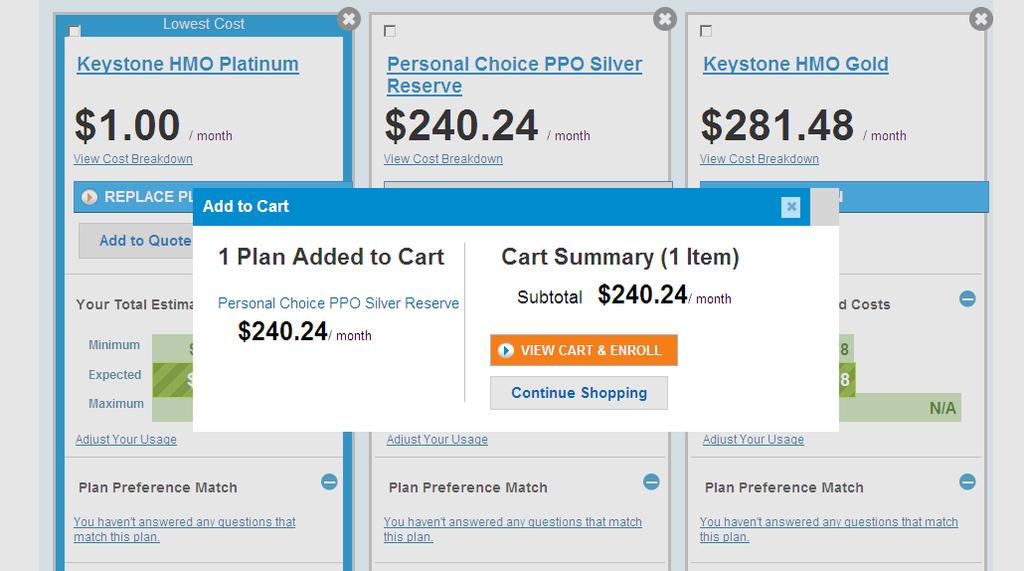 8 Add to Cart Adding a plan to your cart means you are ready to enroll.