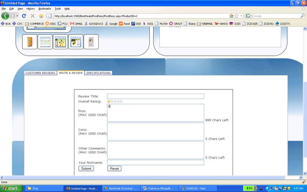 A user can also write a review by clicking on the write review tab panel as shown in figure 5.7.