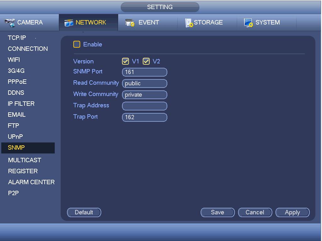 in many environments. It is used in many network device, software and system. You can set in the following interface. See Figure 4-98. Figure 4-98 Please enable the SNMP function.