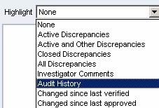 Viewing Audit History OC RDC automatically keeps a history of any data changes that have occurred for each field after the ecrf has been saved the first time.