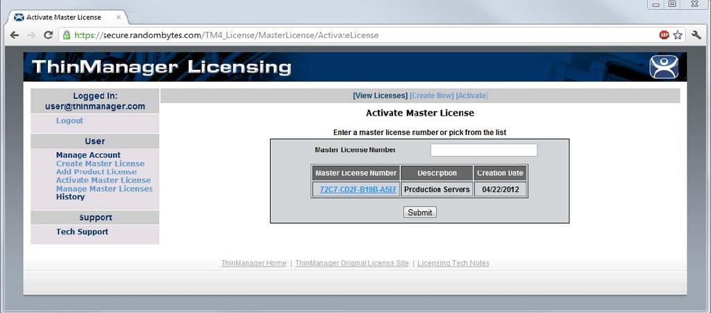 4.2.1.10 Activate the Master License The Master License needs activated and downloaded once the product license codes of the component licenses have been added to the master license.