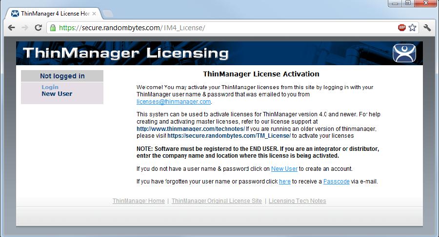 License Activation Site Login with an existing account or use the New User link