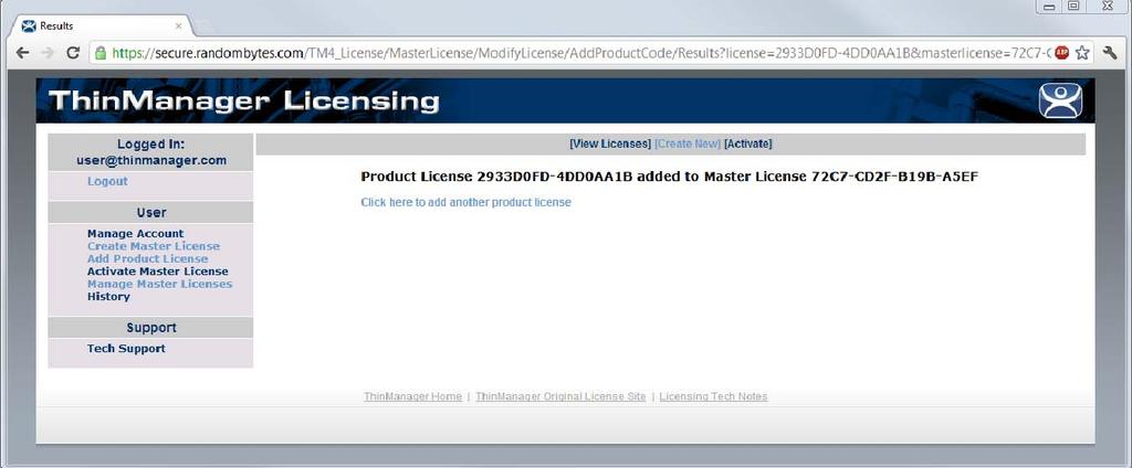 8 Add Product License The Master License needs the product license codes of the component licenses to be added to the master license.