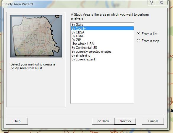 6. The study area layer will appear in the map Table of Contents (list of layers on the left side), but it is only a temporary file.