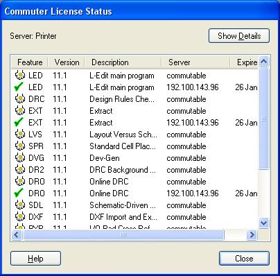 1.3. Commuter License Status You can check the status of commuter licenses by selecting Help > Commuter Licenses > Commuter License Status.