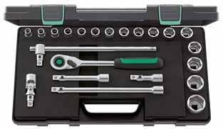 No 510 Socket Set 1/2" 3812-0509 1/2" QUICK-RELEASE SET In sturdy, stackable ABS plastic case Content 22 pieces 16 sockets with hexagon No 52: sizes 10; 11; 12; 13; 14; 15; 16; 17; 18; 19; 21; 22;