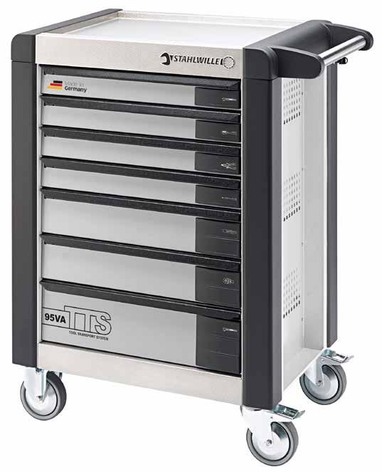 ALL CATEGORIES TOOL TROLLEY 7 easily removable drawers mounted in full extension rails with bearing cage guidance Three-stage safety logic: Central locking with a cylinder lock and fold-down key