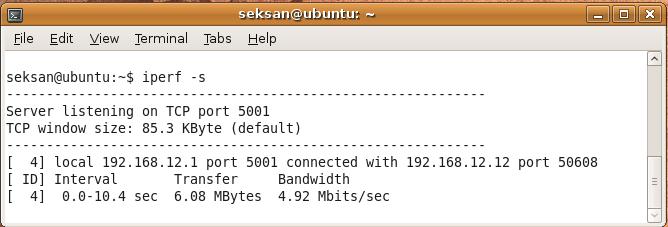 Remark: The server must be set up first. The measured TCP throughput is 4.92 Mbit/s (the throughput shown on the server s screen).