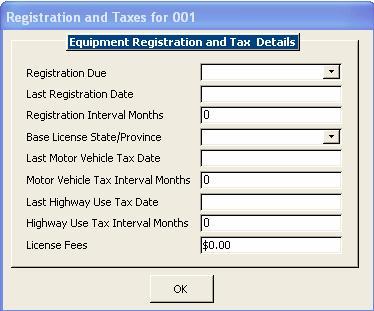 Registration/Taxes Button The dates and the intervals entered in
