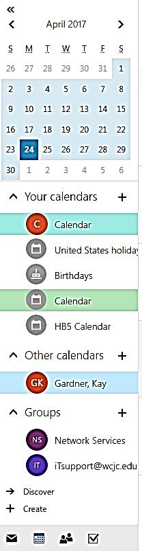 The sidebar Calendar defaults to the current month view. The single arrow head on either side of the month allow you to select a different month. The double arrowhead minimizes the sidebar.