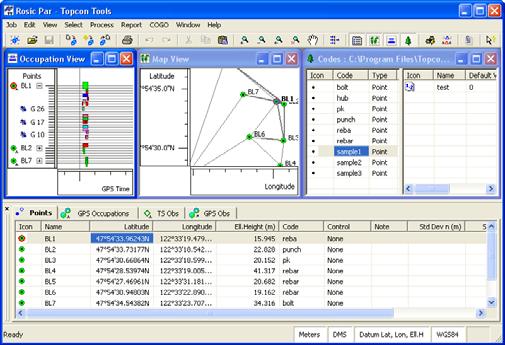 Viewing Data Topcon Tools uses symbols and colors to designate different information. The Legend windows in the Map and Occupation views describe these designations. Figure 2-14.