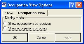 Occupation View Occupation View Options To show the grid and legend, right-click anywhere on the scheme and click Options on the pop-up menu. The Occupation View Options dialog box displays.