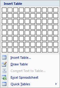Note that the Insert Table option is available where the table properties can be set (including the Fixed Column Width so that when data