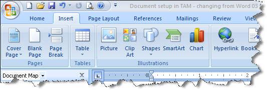 Pictures and Drawing Tools 2007 Pictures in 2007 are accessed through Insert, and options available are on the