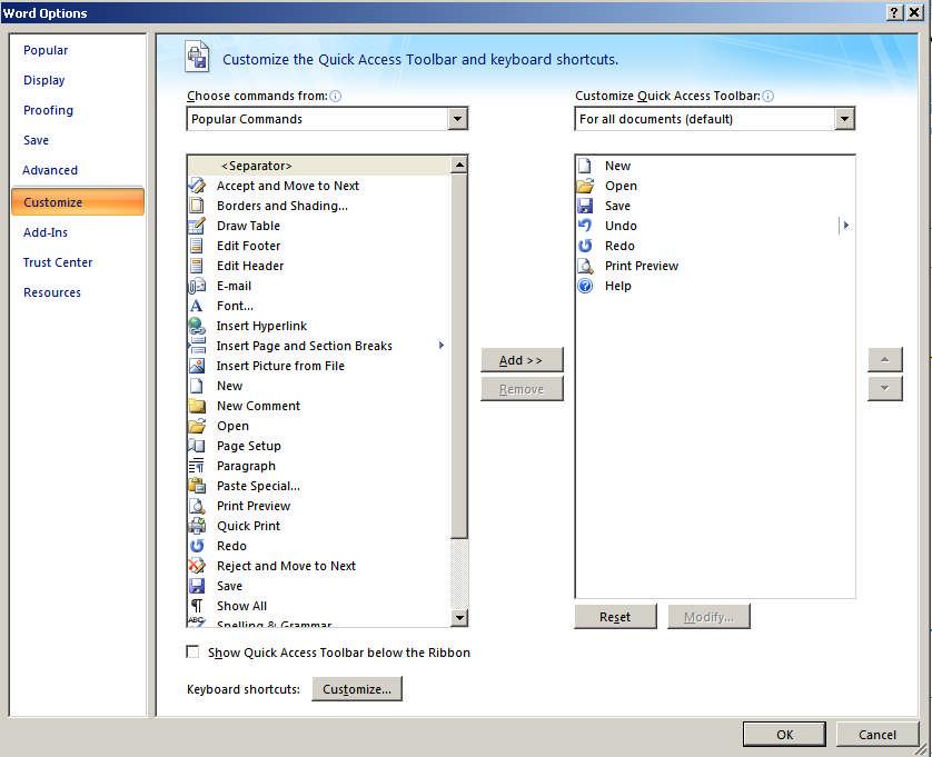Editing and Cut, Copy and Paste options for the workstation s use of Word are controlled