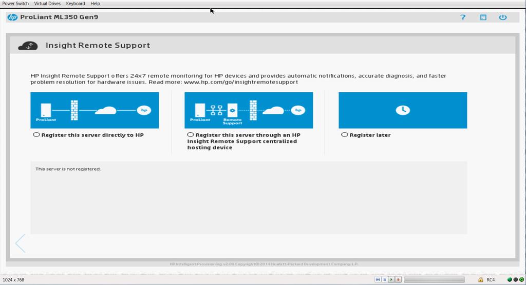 When initially configuring Intelligent Provisioning for use, this screen is displayed in Step 3: Registering for Insight Remote Support (page 11).