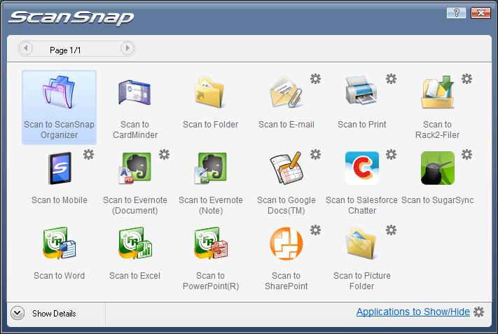 3. In the Quick Menu, click the icon of the application to link with ScanSnap Manager. The selected application is started.