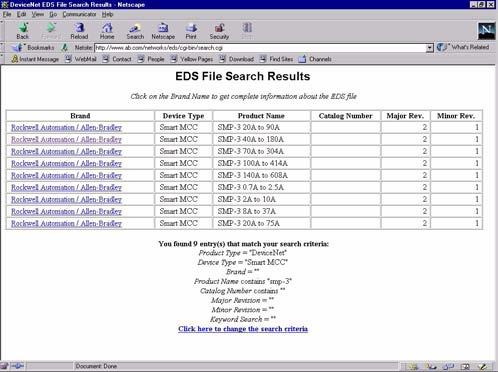 Configuring a Scanner to Communicate with the Adapter 4-7 6. The search results display nine different EDS files available for a combination of an SMP-3 with a 2100-GK61.