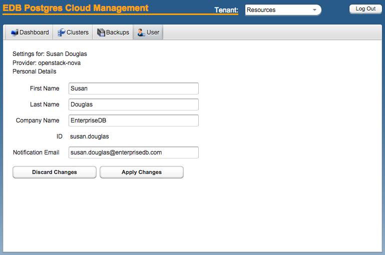 Figure 3.2 - The Cloud Management User tab. Use the fields on the User tab to provide user information: Use the First Name field to specify the first name of the connecting user.