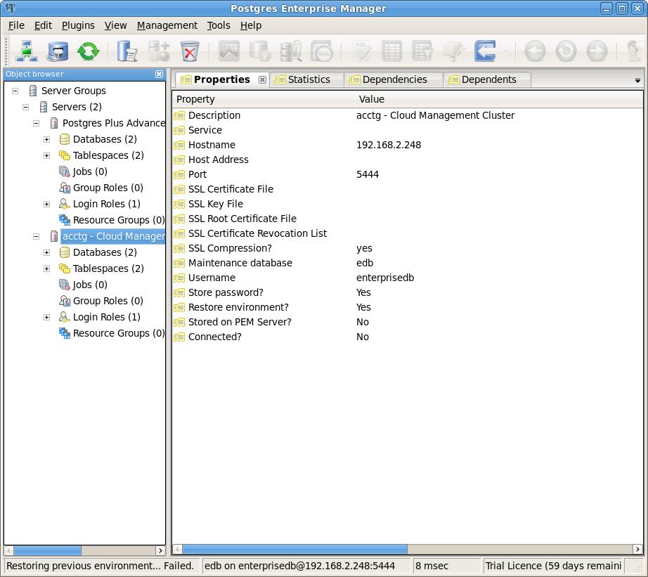 Figure 12.3 - The PEM client window, showing local and Cloud Management servers.