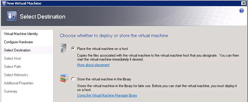 4. In the Select Destination window, choose the destination server and its storage locations for the virtual machine image files, as