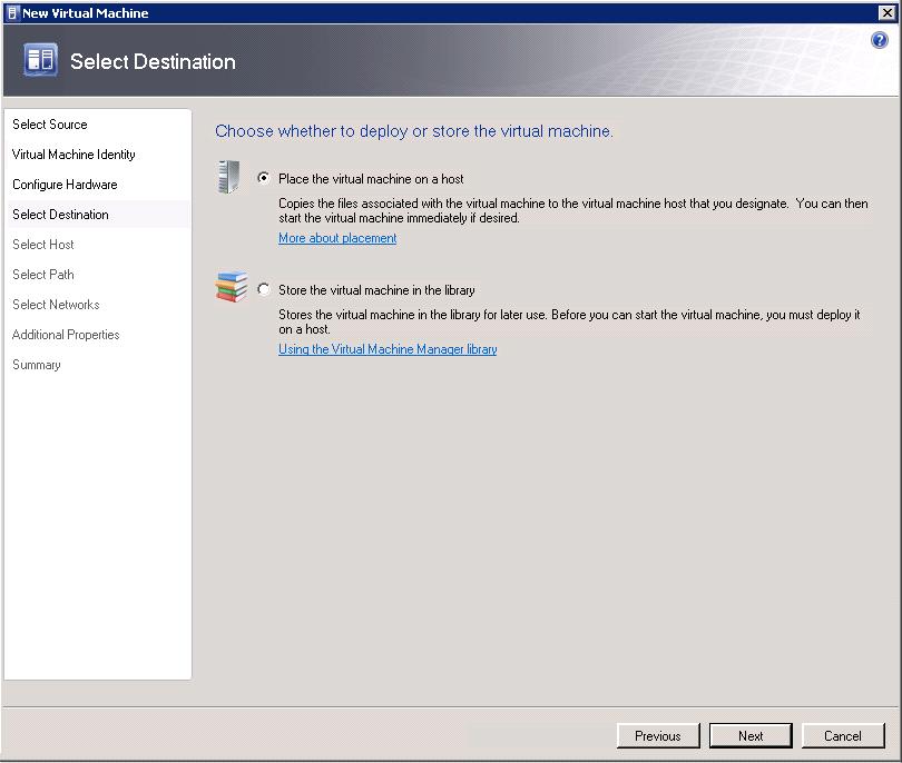 12.In the Select Destination window, select Place the virtual machine on a host, as shown in Figure 3-16. Click Next.