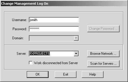 Proficy Change Management Environment The Proficy Change Management Server You can choose a different Server each time you log on, but each Server maintains separate user databases.