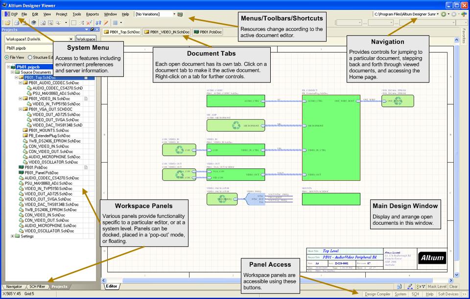 Main article: Altium Designer Viewer - Environment The Viewer supports the display of multiple design documents of differing type.