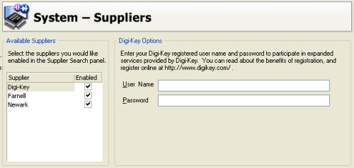 When using the Live Links to Supplier Data feature, you can choose to use any or all of the following currently supported suppliers: Digi-Key Farnell Newark With multiple suppliers, you can compare