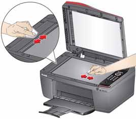 Periodically clean the scanner glass and document backing. CAUTION: Do not use harsh or abrasive cleaners on any part of the printer. Do not spray liquid directly on the glass.