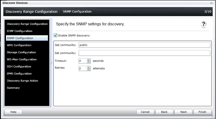 Discovery Range Configuration For SNMP discovery Discovery Range Configuration Disable SNMP discovery d.