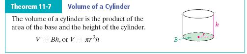 of a Cylinder: Find the volume of the cylinder. Leave your answer in term o f.