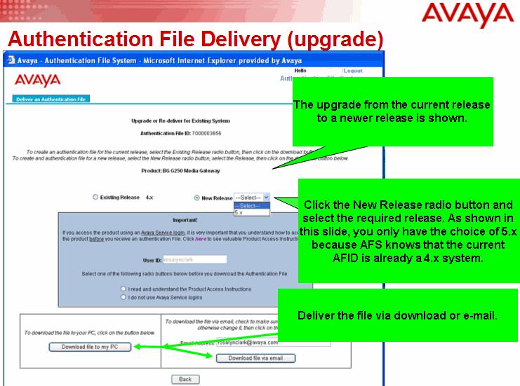 AFS training slides Figure 21: Upgrade screen