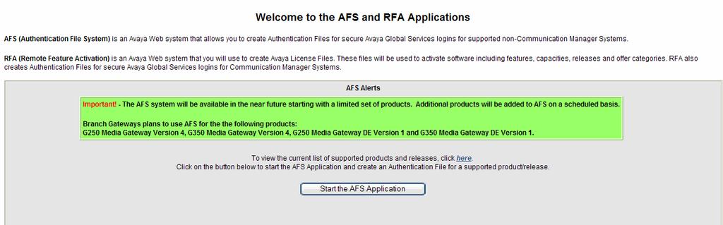 Accessing AFS Accessing AFS Use the following steps to access AFS: 1. Type rfa.avaya.com in your browser. The Avaya SSO Login screen appears. 2. Login using your SSO login and password.