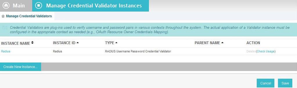 3. On the Manage Credential Validators tab, click Create New Instance.