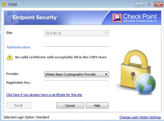 first into your USB slot, and then open the Check Point Endpoint Security application The IP address in the Site field is same one that was configured during the installation Also during the