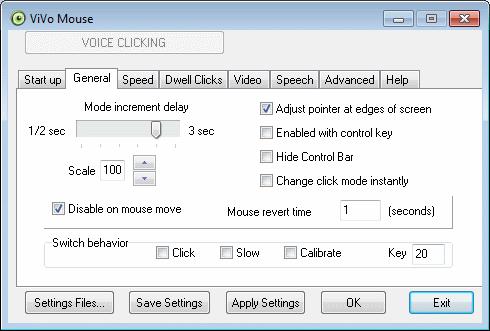 Mde Increment Delay determines the amunt f time between click ptins when navigating click cmmand settings. (i.e., changing between Clicks Off, Single Click, Drag, etc.