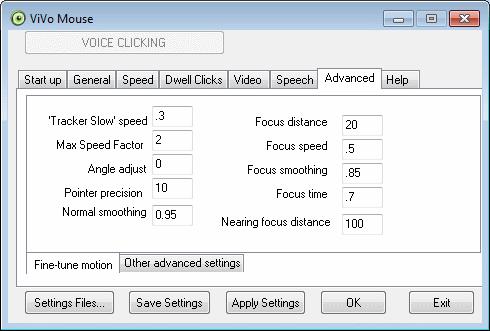 Advanced Tab Advanced Tab - Enables yu t change fcus, drag abut times, and ther settings within tw tabs: Fine-tune mtin & Other advanced settings.