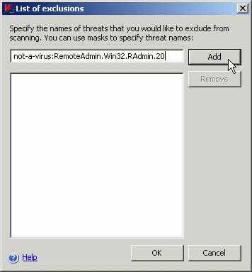 Trusted zone 109 Figure 40. The List of exclusions dialog box 4.