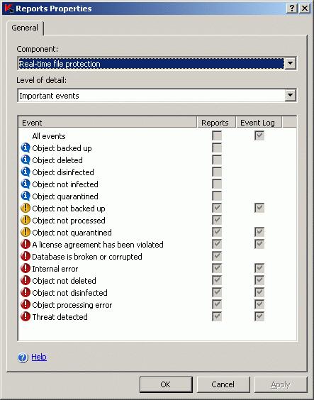 198 Kaspersky Anti-Virus 6.0 for Windows Servers Enterprise Edition Figure 82. The Reports Properties dialog box 3.